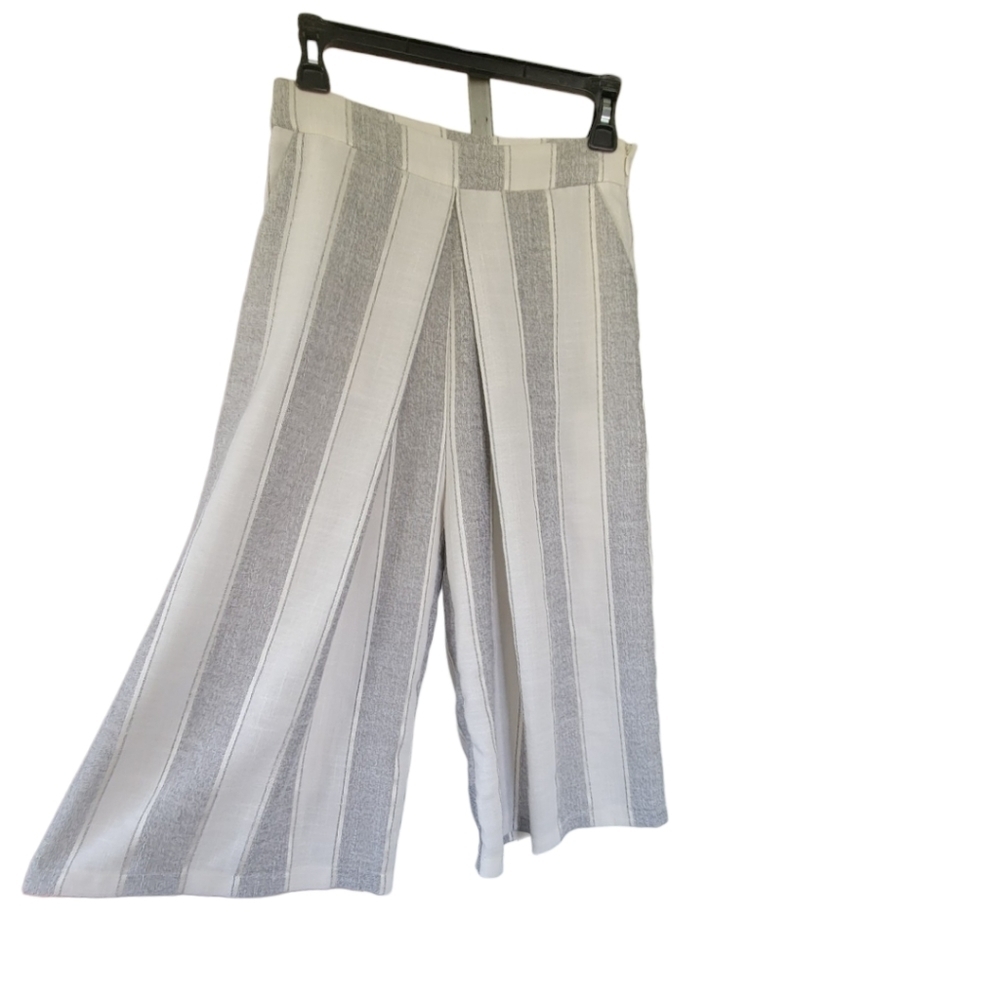 ILLA ILLA Cropped Wide Leg Pants Small‎ Coastal Chic Minimalist Striped - Picture 7 of 11